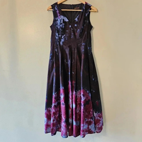 Adolfo Dominguez Tie Dye Artistic Boho Midi Feminine Multicolor Cotton Dress 6. - Picture 4 of 16